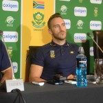 Russell Domingo, Faf du Plessis and Haroon Lorgat face the media