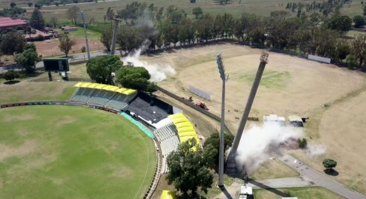 Watch: Benoni cricket stadium floodlight pylons implode