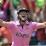 JOHANNESBURG, SOUTH AFRICA - JANUARY 18: AB de Villiers of South Africa celebrates smashing the fastest ever one-day century off just 31 balls during the 2nd Momentum ODI between South Africa and West Indies at Bidvest Wanderers Stadium on January 18, 2015 in Johannesburg, South Africa. (Photo by Duif du Toit/Gallo Images/Getty Images)