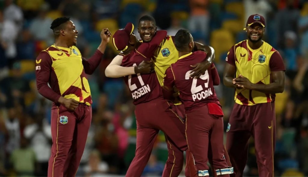 Jason Holder celebrates West Indies 20 Jan 22