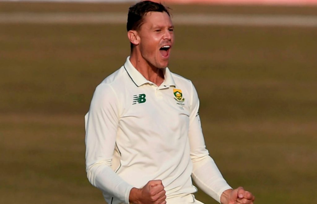 George Linde celebrates wicket