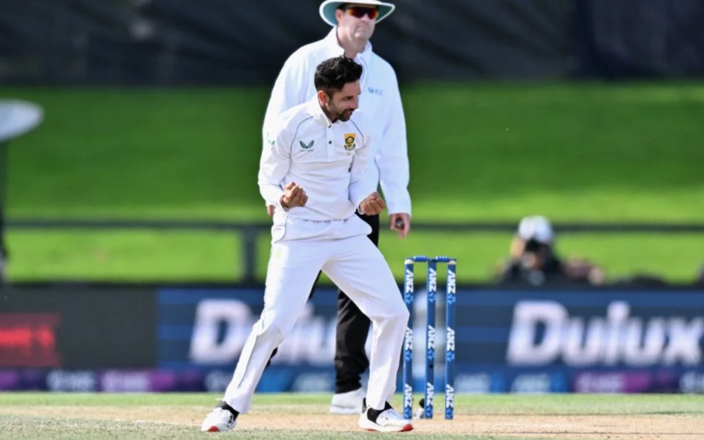 Keshav Maharaj SA NZ wicket celebrates