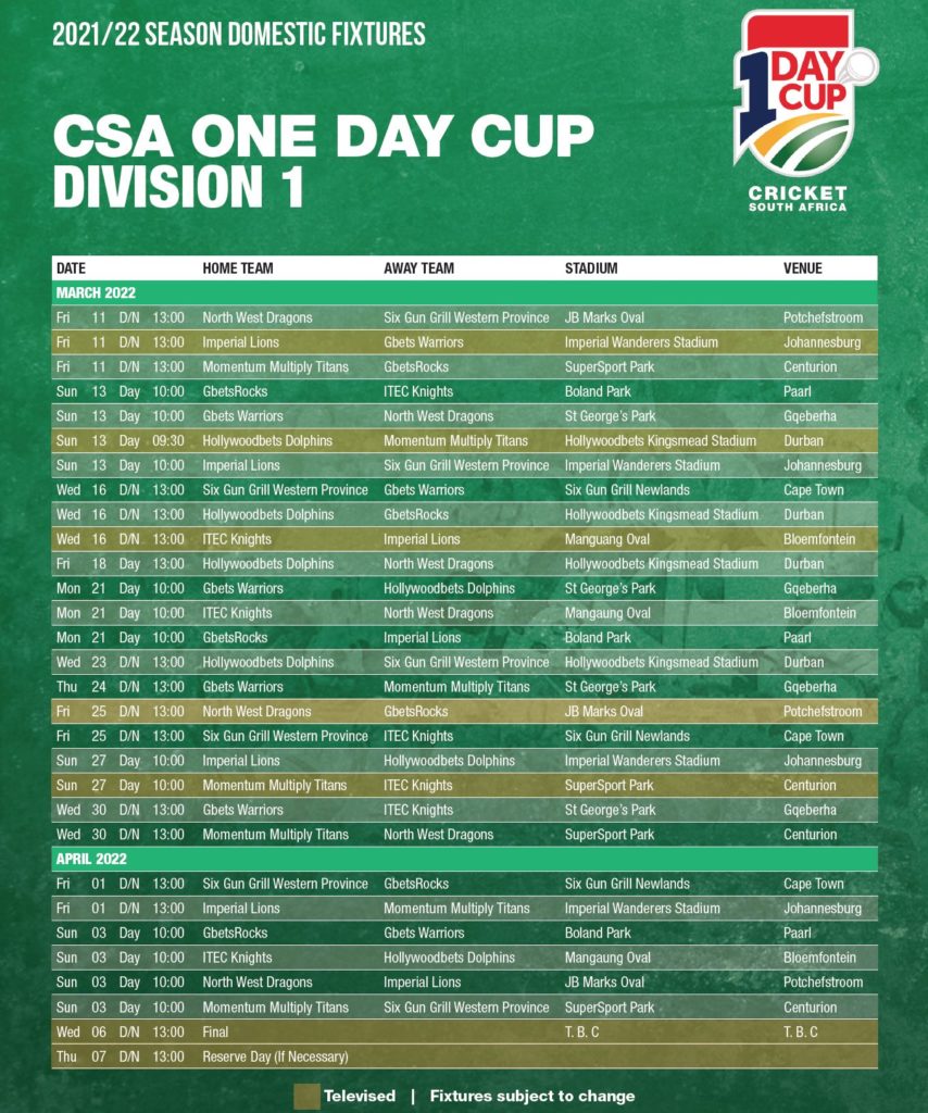 CSA confirms domestic OneDay Cup fixtures