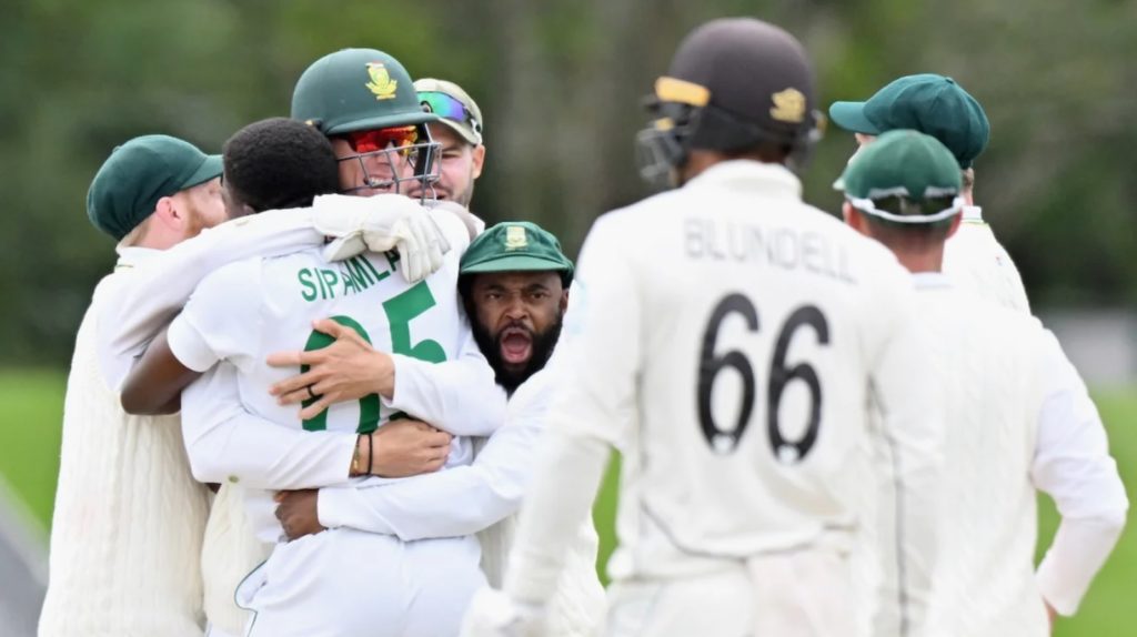Proteas celebrate Conway wicket