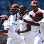 West Indies celebrate last England wicket