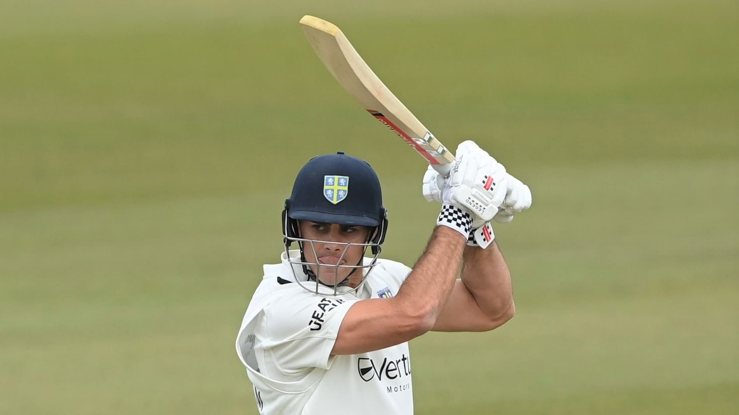 CHESTER-LE-STREET, ENGLAND - APRIL 14: Durham batsman David Bedingham cuts the ball towards the boundary during his century during Day One of the LV= Insurance County Championship match between Durham and Leicestershire at The Riverside on April 14, 2022 in Chester-le-Street, England. (Photo by Stu Forster/Getty Images)