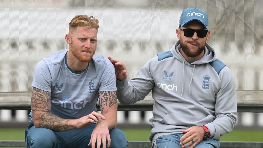 Ben Stokes Brendon McCullum England seated