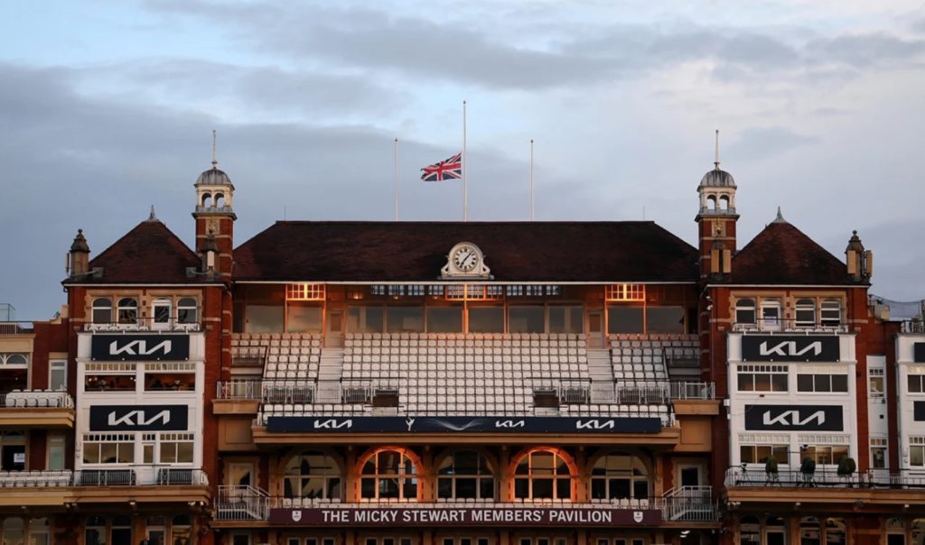 The Oval flag half mast