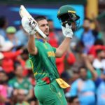 Riley Roussow celebrates scoring the first century at the T20 World Cup