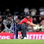 England captain Jos Buttler uses a reverse sweep against New Zealand at the T20 World Cup