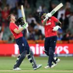 Jos Buttler and Alex Hales celebrate England beating India at the T20 World Cup