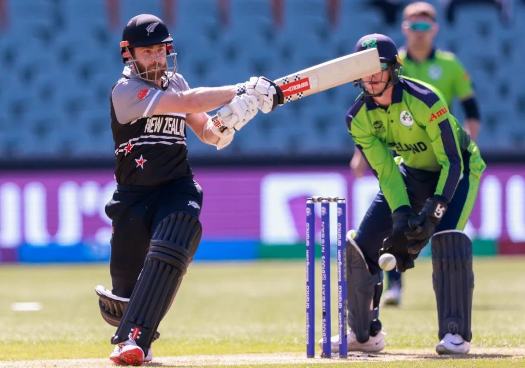 Kane Williamson tees off for New Zealand against Ireland