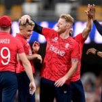 Sam Curran takes a wicket for England at the T20 World Cup