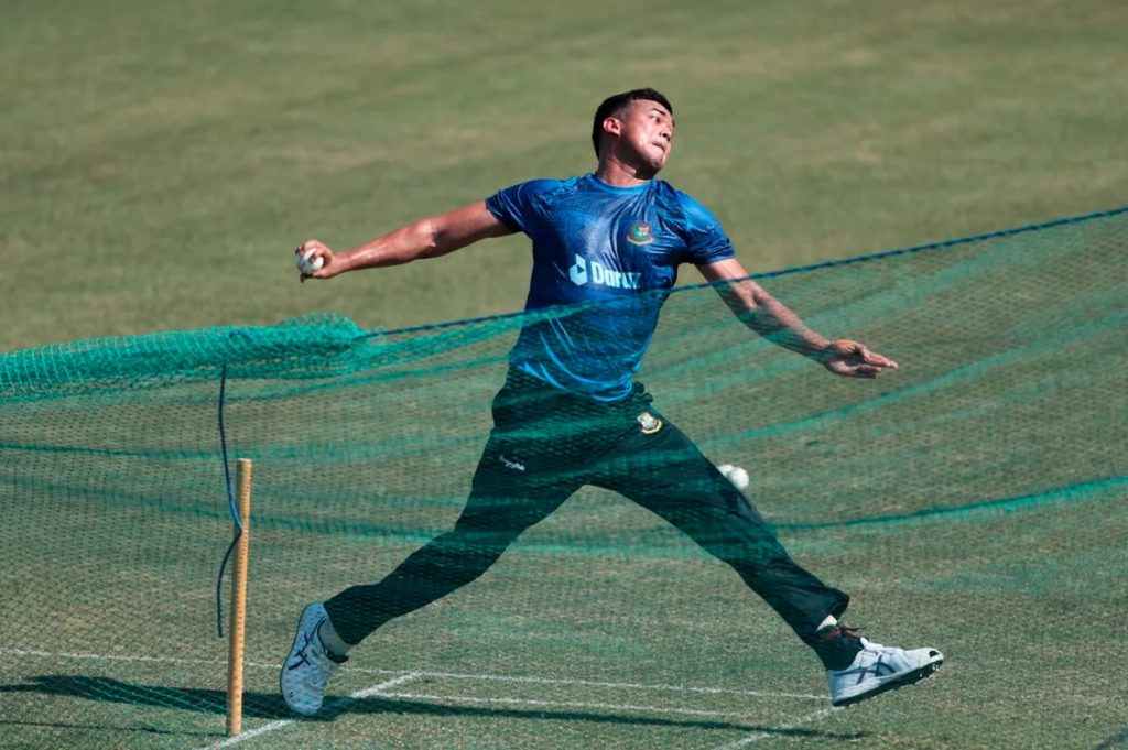 Bangladesh fast bowler Taskin Ahmed bowling in the nets ahead of the first Test against India