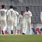 Jaydev Unadkat celebrates with India after taking a wicket