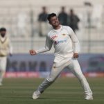 Pakistan spinner Abrar Ahmed celebrates another wicket against England