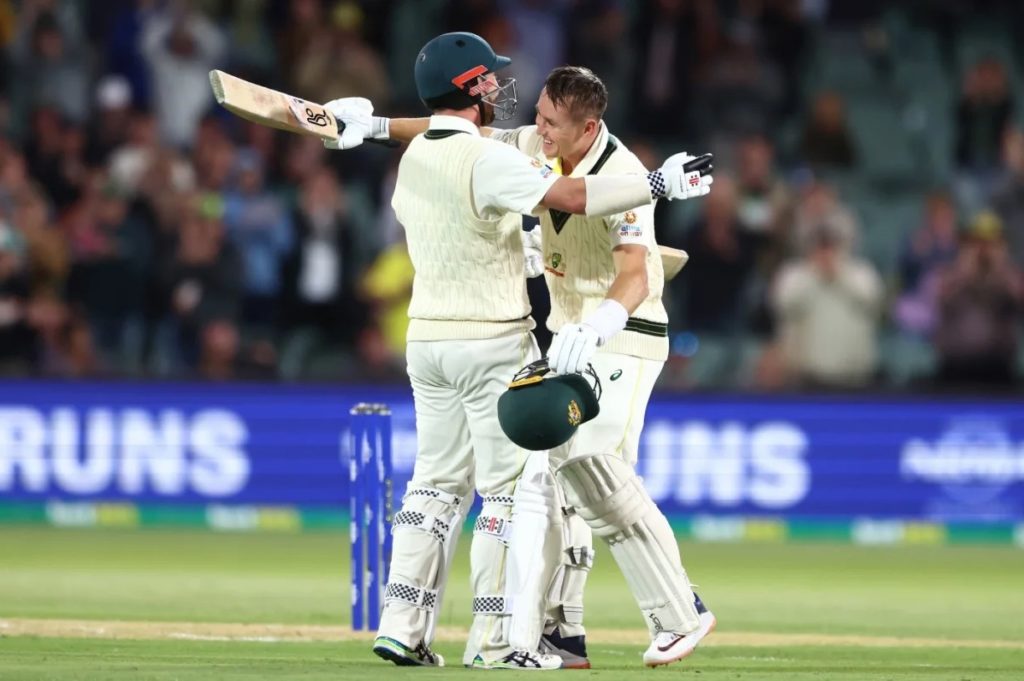 Travis Head and Marnus Labuschagne celebrate