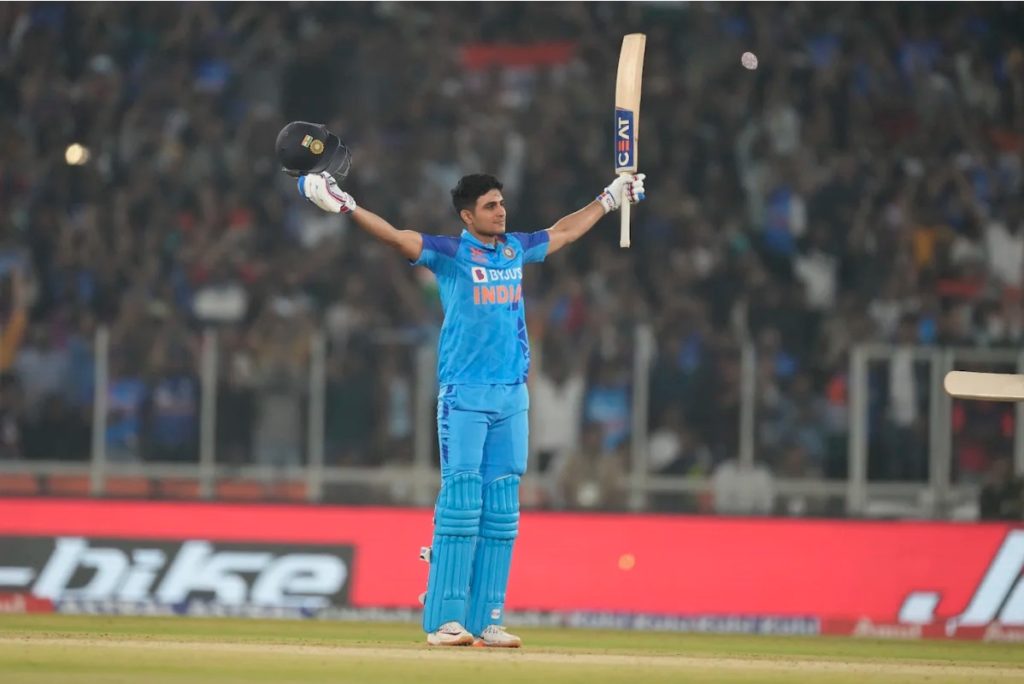 Shubman Gill celebrates his first T20 hundred
