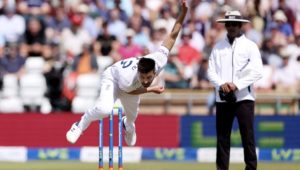 Mark Wood bowls 6 July 2023