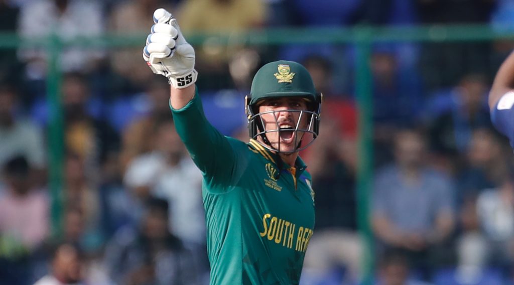 Quinton de Kock shouts SA 7 Oct 2023 Pankaj Nangia:Gallo Images