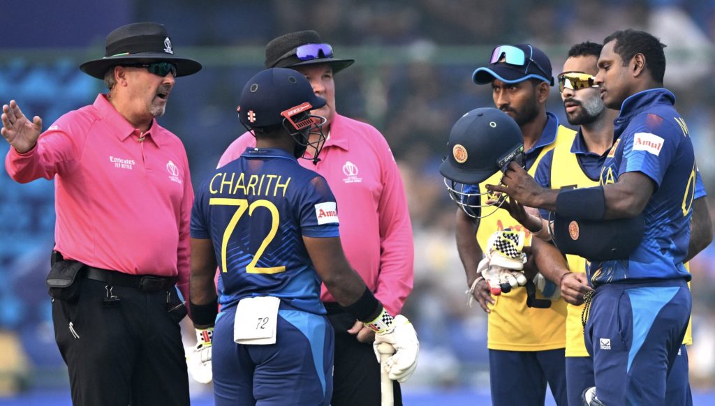 Angelo Mathews umpires timed out Arun Sankar AFP