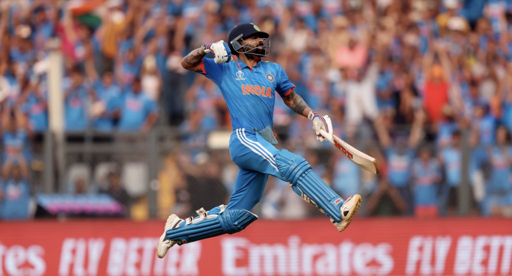Virat Kohli jumps 50th ODI 100 Robert Cianflone Getty Images