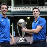 Mitchell Starc Pat Cummins CWC trophy Mark Evans Getty Images