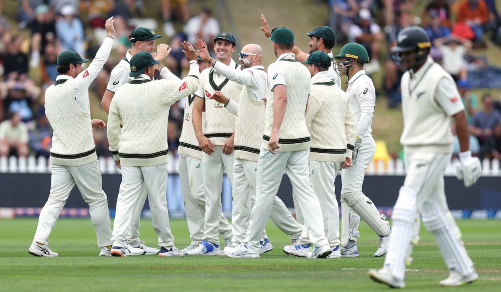 Nathan Lyon Rachin Ravindra 3 Mar 2024 Hagen Hopkins Getty Images