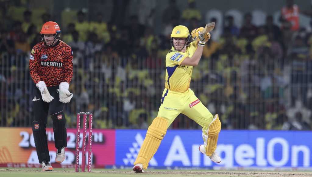 Dewald Brevis bats 25 Apr 2025 Pankaj Nangia Getty Images