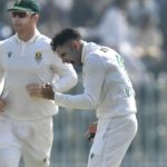 Keshav Maharaj celebrates 21 Oct 2025 Sameer Ali Getty Images