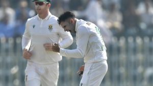 Keshav Maharaj celebrates 21 Oct 2025 Sameer Ali Getty Images