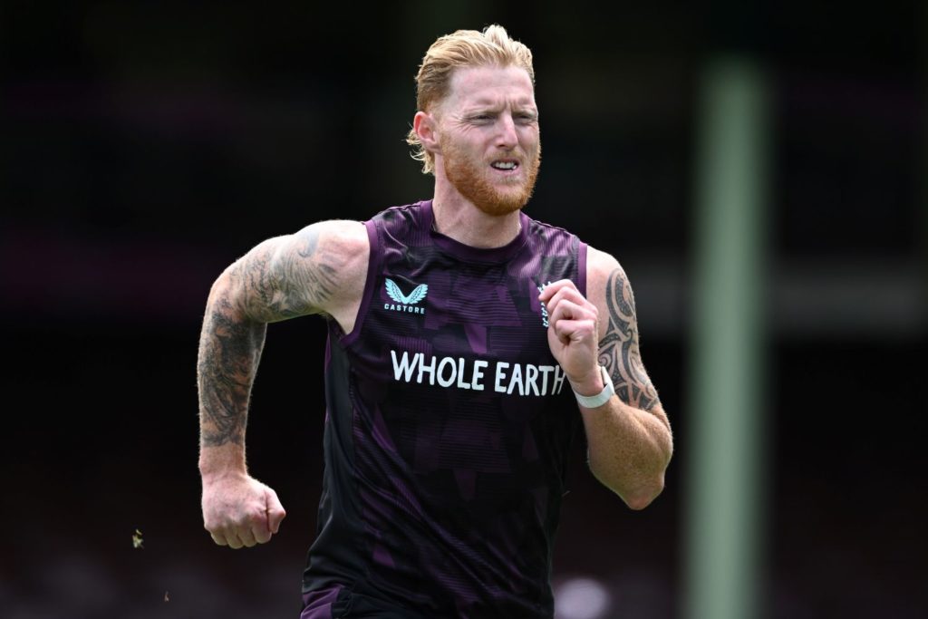 SYDNEY, AUSTRALIA - JANUARY 02: England captain Ben Stokes warms up during an England Test cricket squad training session at Sydney Cricket Ground on January 02, 2026 in Sydney, Australia. (Photo by Gareth Copley/Getty Images)