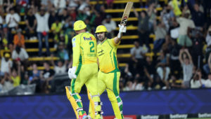 /jsk4 and Donovan Ferreira of Joburg Super Kings celebrate the win In the SUPER OVER held during match 9 of the Betway SA20 season 4 between Joburg Super Kings (JSK) and The Durban Super Giants (DSG) held at the Wanderers Cricket Stadium in Sandton, Johannesburg , South Africa on the 1st January 2026