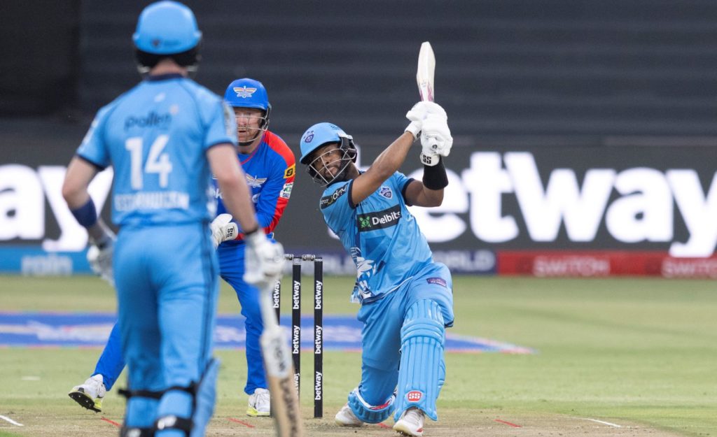 Shai Hope of PC hits another six during match 16 of the Betway SA20 season 4 between Durban Super Giants (DSG) and Pretoria Capitals (PC) held at the Kingsmead Cricket Stadium in Durban , South Africa on the 7th January 2026