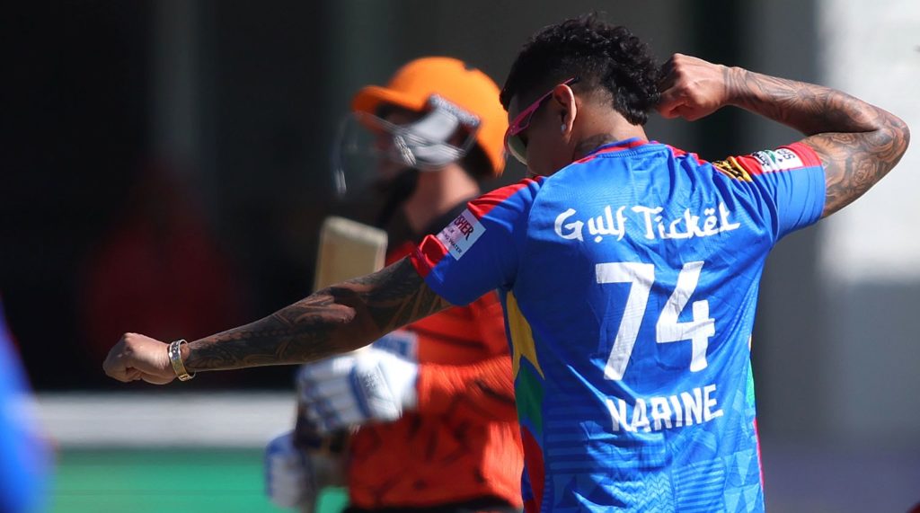 Sunil Narine of Durban Super Giants celebrates getting the wicket of Quinton De Kock of Sunrisers Eastern Cape during match 21 of the Betway SA20 season 4 between Sunrisers Eastern Cape (SEC) and the Durban Super Giants (DSG) held at St George's Park in Gqeberha (Port Elizabeth), South Africa on the 11th January 2026