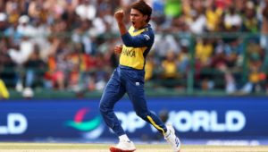KANDY, SRI LANKA - FEBRUARY 22: Dunith Wellalage of Sri Lanka celebrates taking the wicket of Harry Brook of England during the ICC Men's T20 World Cup India & Sri Lanka 2026 Super 8 match between Sri Lanka and England at Pallekele Cricket Stadium on February 22, 2026 in Kandy, Sri Lanka. (Photo by Robert Cianflone/Getty Images)