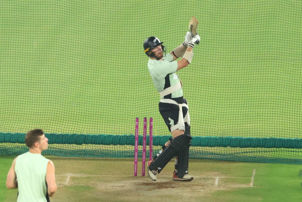 AHMEDABAD, INDIA - MARCH 06: Glenn Phillips of New Zealand during an ICC Men's T20 World Cup India & Sri Lanka 2026 net session at Narendra Modi Stadium on March 06, 2026 in Ahmedabad, India. (Photo by Pankaj Nangia/Getty Images)