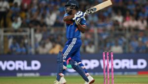 MUMBAI, INDIA - MARCH 05: Sanju Samson of India bats during the ICC Men's T20 World Cup India & Sri Lanka 2026 Semi-Final match between India and England at Wankhede Stadium on March 05, 2026 in Mumbai, India. (Photo by Prakash Singh/Getty Images)