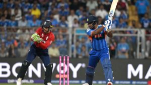 MUMBAI, INDIA - MARCH 05: Sanju Samson of India bats watched by England wicketkeeper Jos Buttler during the ICC Men's T20 World Cup India & Sri Lanka 2026 Semi-Final match between India and England at Wankhede Stadium on March 05, 2026 in Mumbai, India. (Photo by Prakash Singh/Getty Images)